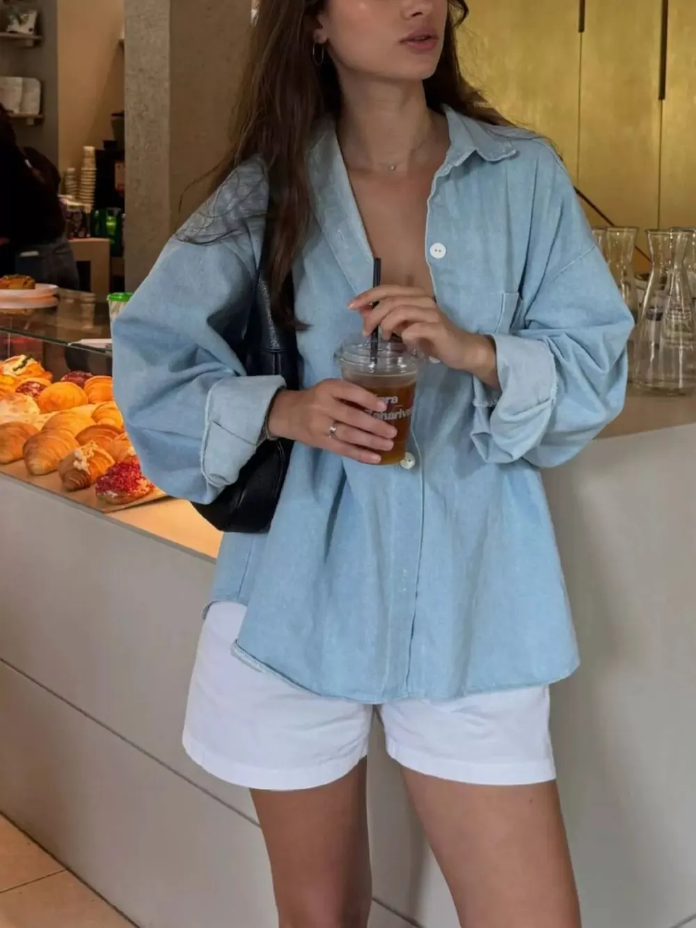 Light Blue Oversized Button-Front Denim Shirt