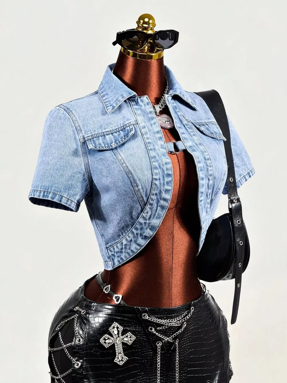 Blue Vintage Wash Cropped Denim Top